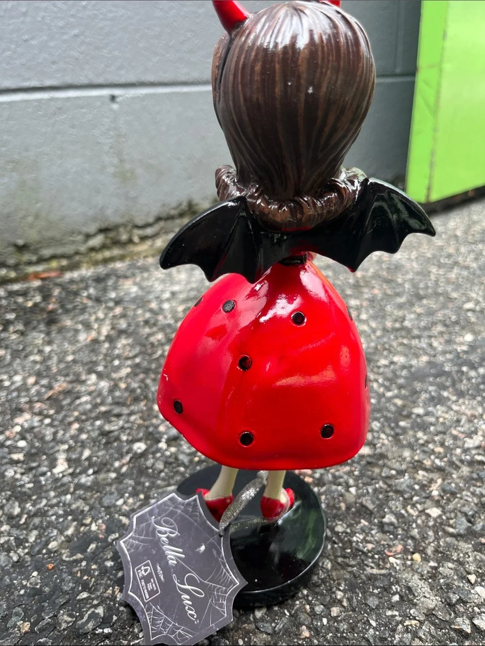 Red Devil Girl Figurine with Bat Handbag - Decorative Home Accent